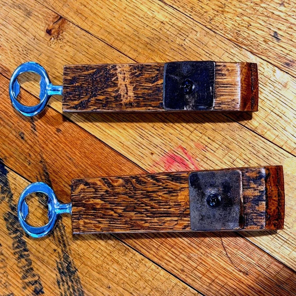 Handmade Reclaimed Whiskey Barrel Stave Bottle Opener Rustic Oak Wood Barware